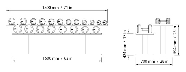 COLMIA Complete Dumbbell Set Dimensions