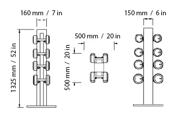 COLMIA VERTICAL Power Dumbbell Set Dimensions
