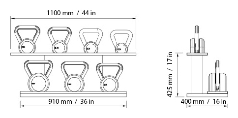 LOVA Complete Kettlebell Set Dimensions