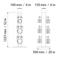 LOVA VERTICAL Complete Kettlebell Set Dimensions